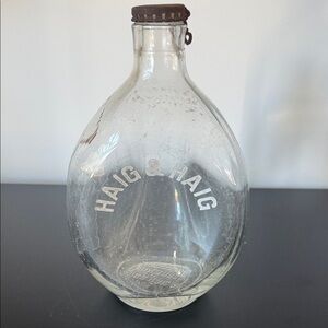 Vintage Haig & Haig Embossed Clear Glass Flask Bottle